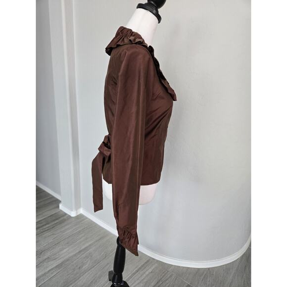 Vtg 90s Silk Taffeta Ruffle Frill Collar Belted Evening Blouse J. Peterman Sz 10 - Picture 6 of 11